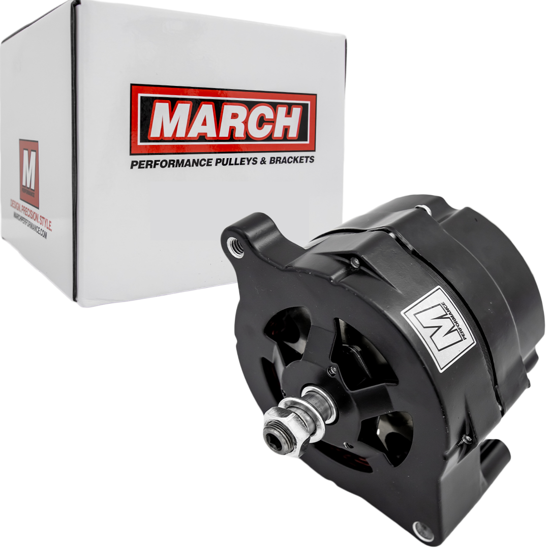 March Ultra Series Ford 1G Alternator  140 Amp  12V  1 Wire  Black Finish