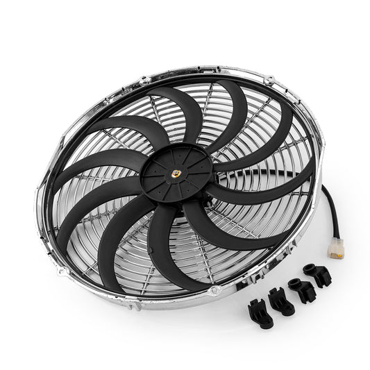 Speedmaster PCE185.1016 16" Reversable 12V 'S' Blade Radiator Electric Thermo Fan - Big Motor Chrome