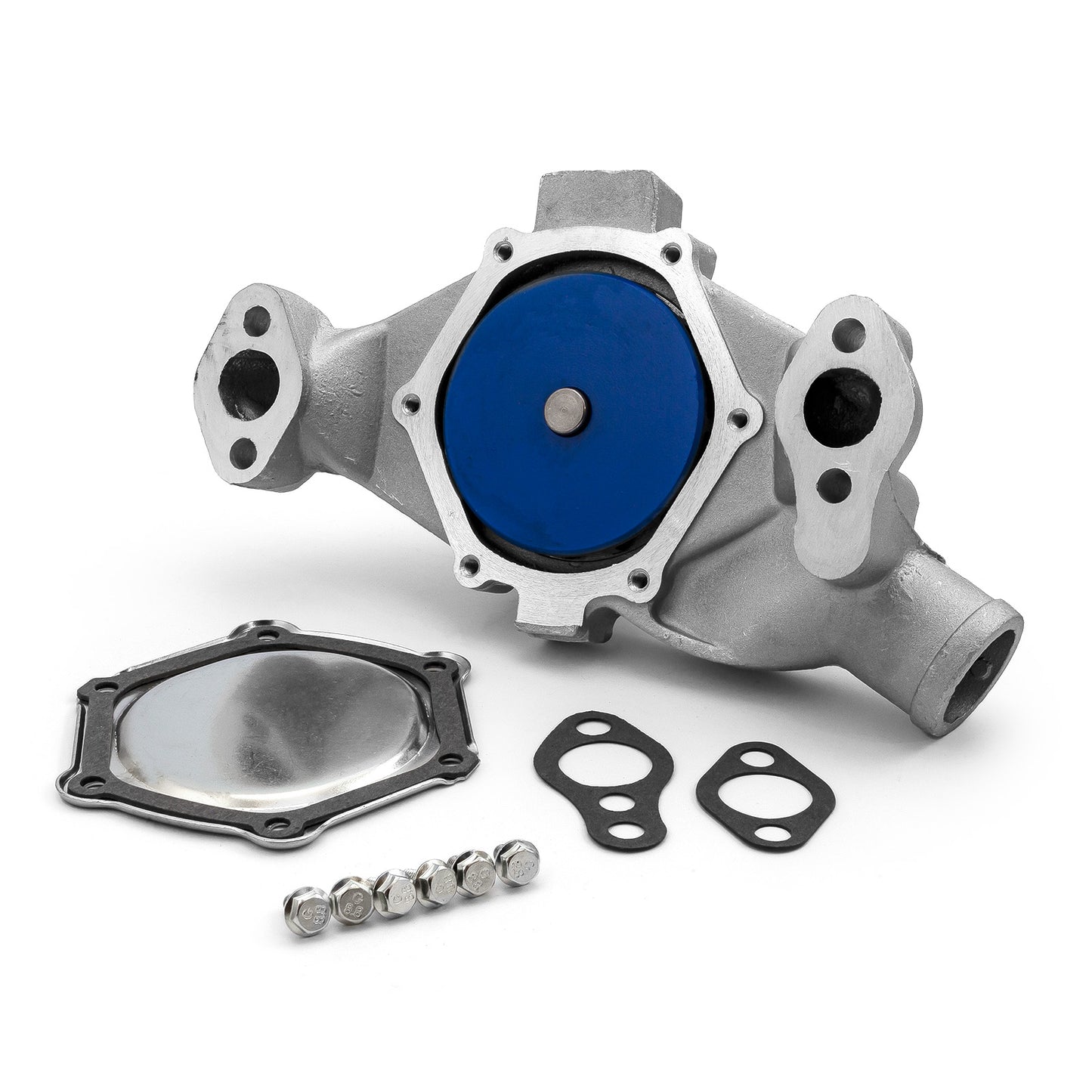 Speedmaster PCE195.1083.01 Fits Chevy SBC 350 High Volume Aluminum Short Water Pump With Heater Port [Satin]