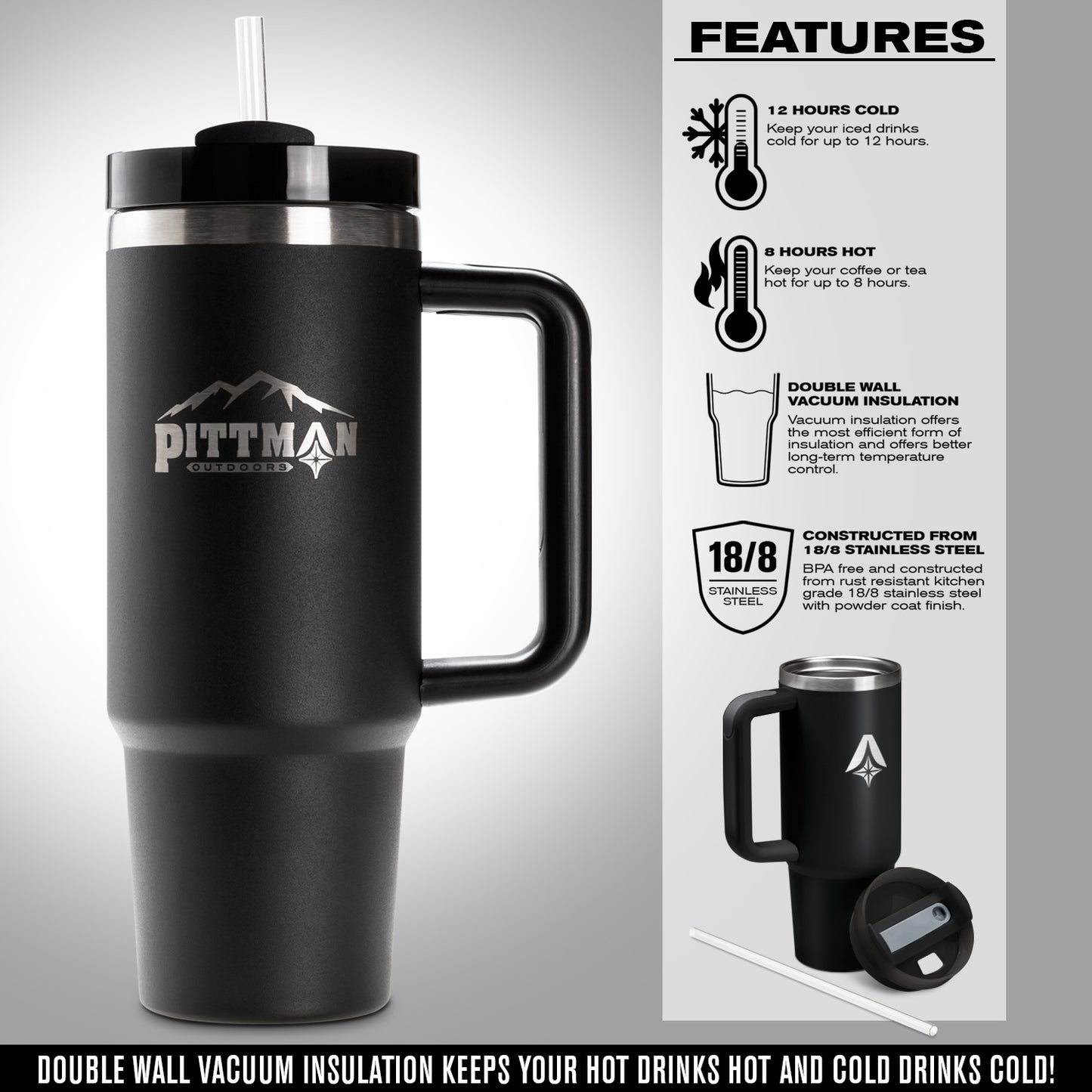 Pittman 40oz. Hydration Tumbler With Comfort Soft Handle - Black