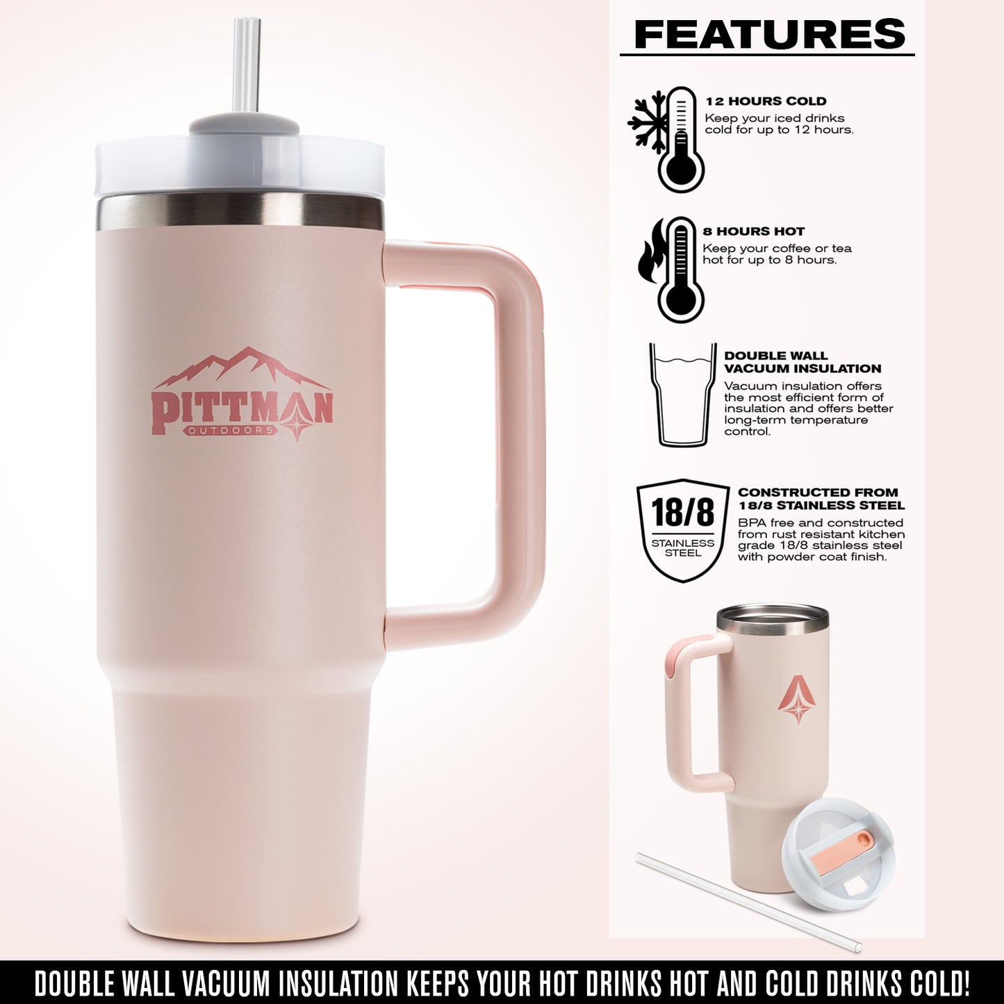 Pittman 30oz. Hydration Tumbler With Comfort Soft Handle - Pink