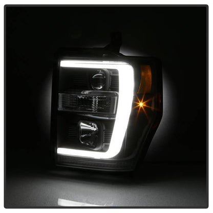 Spyder 08-10 Ford F-250 Projector Headlights V2 - Light Bar DRL LED - Black PRO-YD-FS08V2-LB-BK 5084477