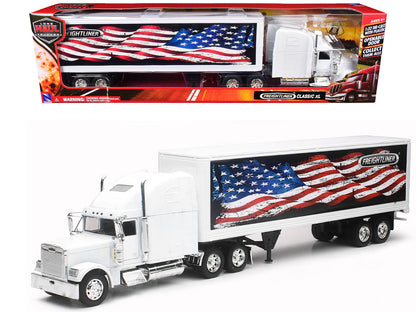 Freightliner Classic XL Truck White with Dry Van Trailer White with Patriotic Graphic "Long Haul Truckers" Series 1/32 Diecast Model by New Ray  free shipping USA