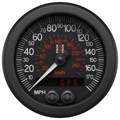 88MM SPEEDOMETER 0-180 MPH / 290 KM/H STACK BLK