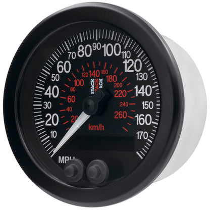 88MM SPEEDOMETER 0-180 MPH / 290 KM/H STACK BLK