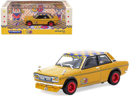 Datsun 510 "OG Beer" Yellow with Checkered Top "Hobby64" Series 1/64 Diecast Model Car by Tarmac Works  free shipping USA
