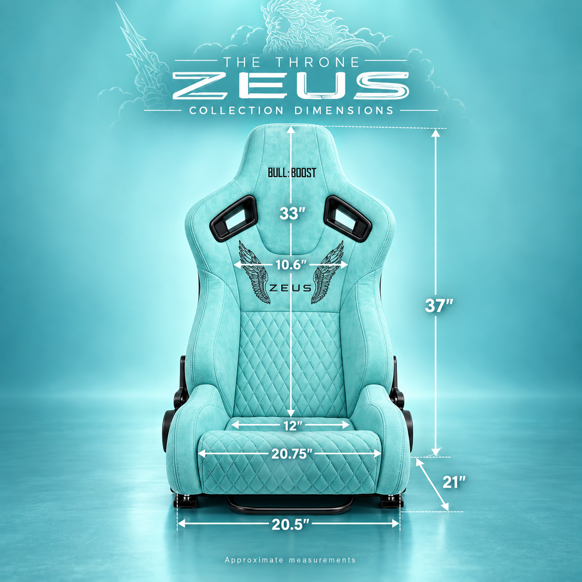 ZUES Collection Tiffany Blue Bull Boost Reclinable Adjustable Racing Bucket Seat