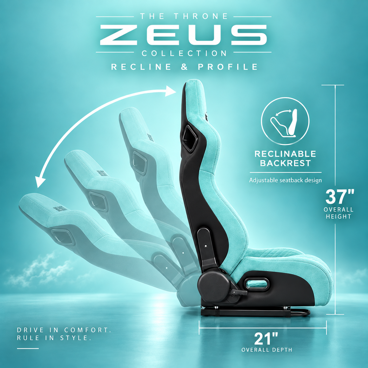 ZUES Collection Tiffany Blue Bull Boost Reclinable Adjustable Racing Bucket Seat