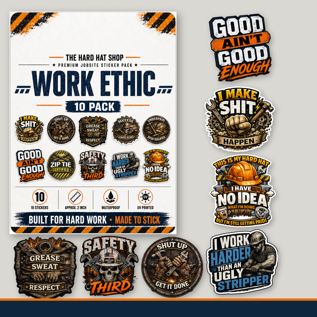 Work Ethic Premium Jobsite Sticker Pack – 10 Piece