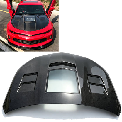 Dry Carbon Fiber Hood With Transparent Glass Window for Chevrolet Camaro
