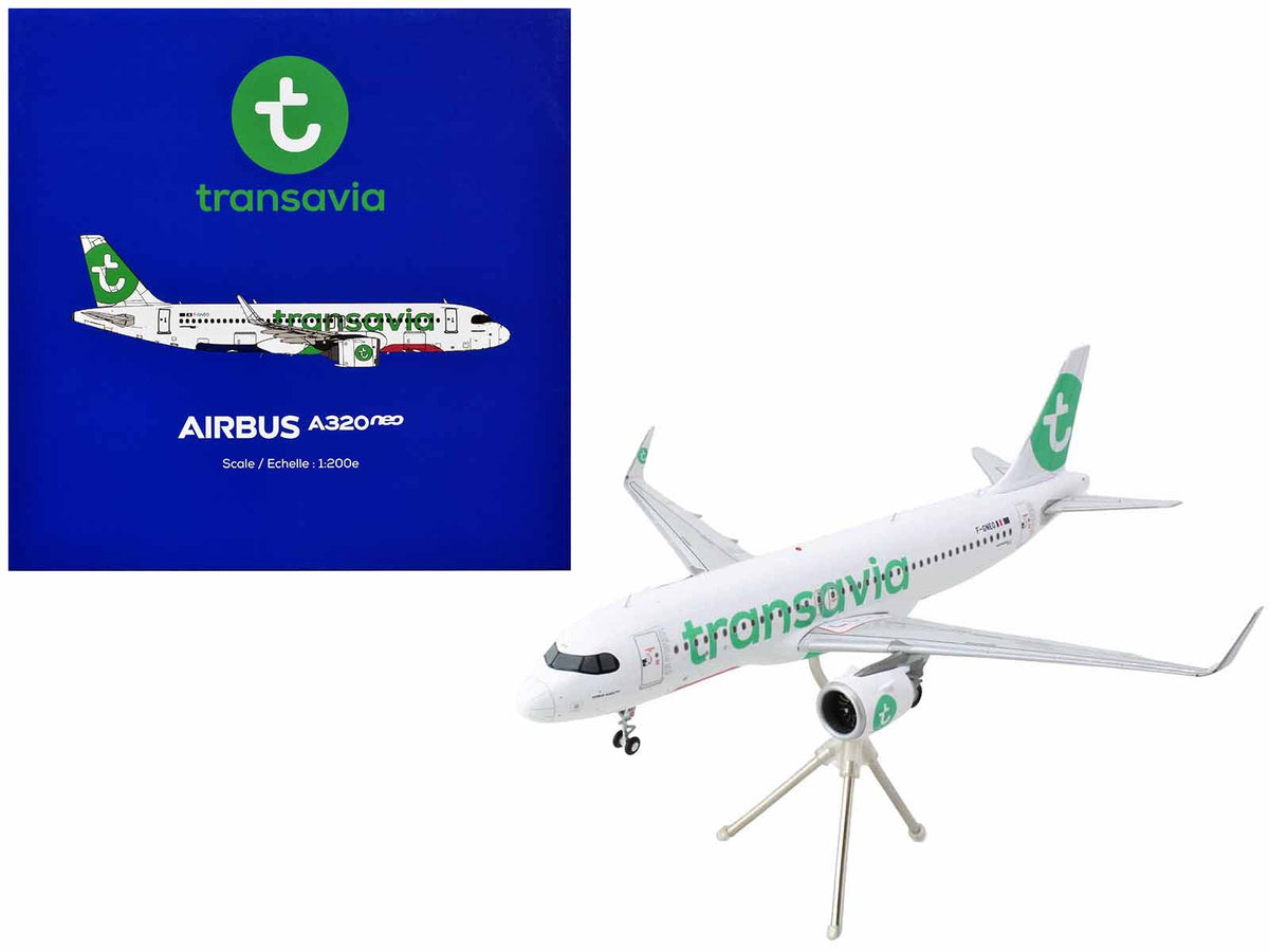 Airbus A320neo Commercial Aircraft "Transavia Airlines" (F-GNEO) White with Green Tail "Gemini 200" Series 1/200 Diecast Model Airplane by GeminiJets  free shipping USA