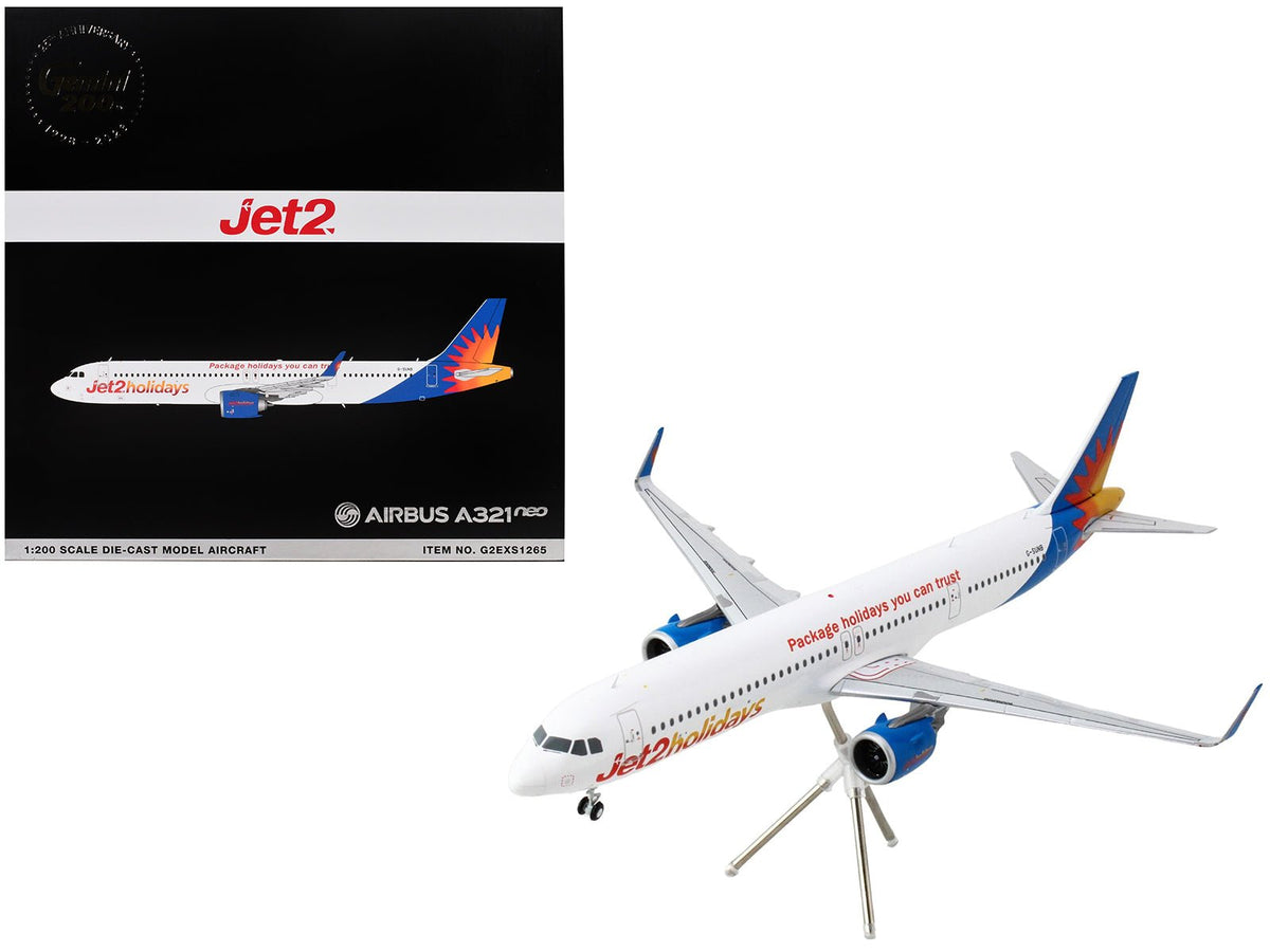 Airbus A321neo Commercial Aircraft "Jet2Holidays" (G-SUNB) White with Tail Graphics "Gemini 200" Series 1/200 Diecast Model Airplane by GeminiJets  free shipping USA