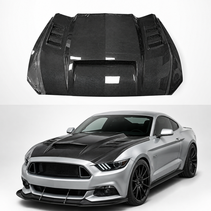Functional Dry Carbon Fiber Vented Performance Hood for Ford Mustang