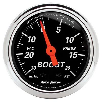 AutoMeter Gauge, Designer Black, Boost/Vacuum, 30 in. Hg/15 psi, 2 1/16 in., Analog, Electrical - 1471