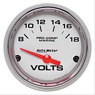 Auto Meter Marine Gauges, Pro-Comp Marine Analog, Voltmeter, 8-18 V, Short Sweep, 2 1/16 in. - 20075635