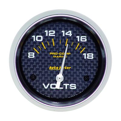 Auto Meter Marine Gauge, Pro-Comp Marine, Voltmeter, 2 5/8 in., 8-18 Volts, Short Sweep, Carbon - 20075740