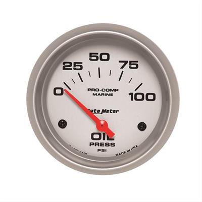 Auto Meter Marine Gauge, Pro-Comp Marine, Oil Pressure, 2 5/8 in., 0-100 psi, Short Sweep, Silver - 20075933