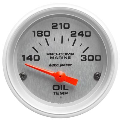 Auto Meter Marine Marine Oil Temperature Gauge, Analog, 140-340 Degrees, 2-1/16 in., Silver, Each - 20076433