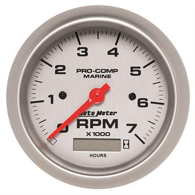 Auto Meter Marine Tachometer Gauge, Analog, 0-7,000 rpm, 3 3/8 in. Diameter, Silver Face, Full - 20089033
