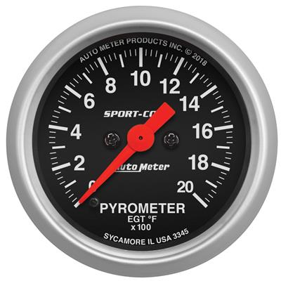 AutoMeter Gauges, Sport-Comp Analog Gauges, EGT/Pyrometer, 0-2,000 degrees F, 2 1/16 in., Black - 3345
