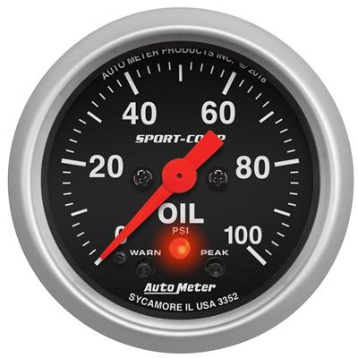 AutoMeter Oil Pressure Gauge, Analog, 0-100 psi, 2-1/16 in., Black, Each - 3352