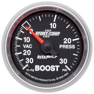AutoMeter Gauge, Sport-Comp II, Boost/Vacuum, 30 in. Hg/30 psi, 2 1/16 in., Analog, Mechanical, Each - 3603
