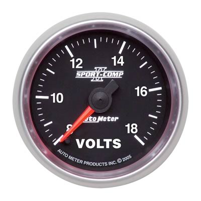 AutoMeter Gauge, Sport-Comp II, Voltmeter, 8-18 V, 2 1/16 in., Analog, Electrical, Each - 3691