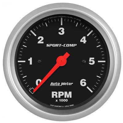 AutoMeter Tachometer Gauge, Analog, 0-6,000 rpm, 3 3/8 in. Diameter, Full Sweep, In-Dash - 3996