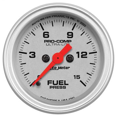 AutoMeter Gauge, Ultra-Lite, Fuel Pressure, 0-15 psi, 2 1/16 in., Analog, Electrical, Each - 4361