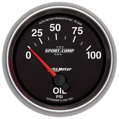 AutoMeter Gauge, Sport-Comp II, Oil Pressure, 0-100 psi, 2 5/8 in., Analog, Electrical, Each - 7627
