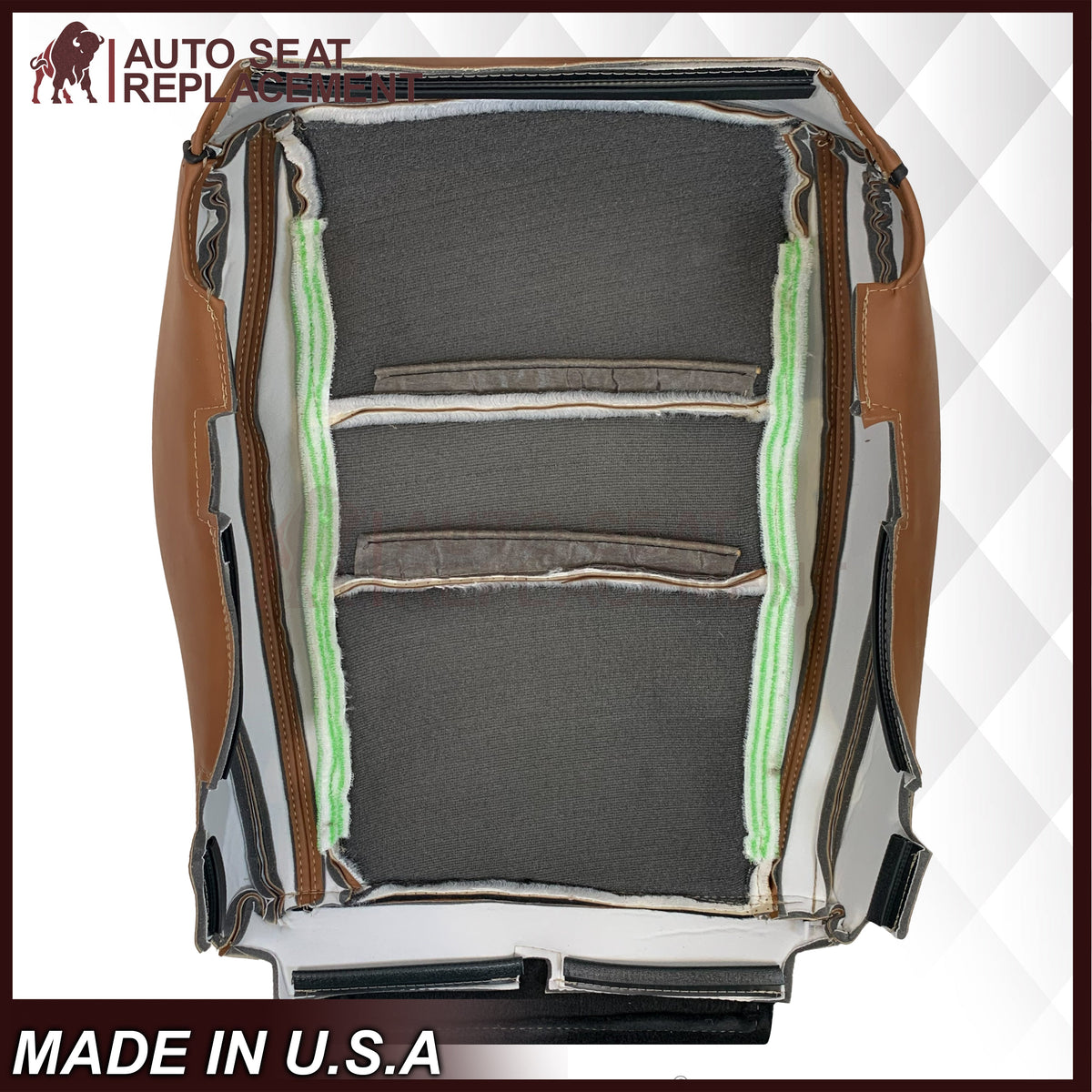 2011-2021 Jeep Grand Cherokee Overland Replacement Perforated Seat Cover: Saddle Brown w/Black Piping
