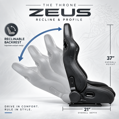 ZUES Collection Black Bull Boost Reclinable Adjustable Racing Bucket Seat