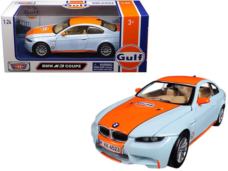 BMW M3 Coupe with "Gulf Oil" Livery Light Blue with Orange Stripe 1/24 Diecast Model Car by Motormax  free shipping USA