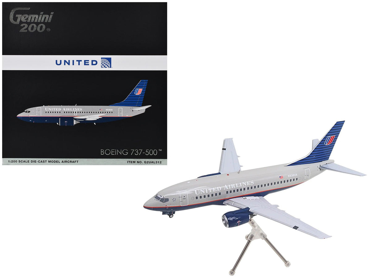 Boeing 737-500 Commercial Aircraft "United Airlines - Classic 737 Series" (N936UA) Gray with Blue Tail "Gemini 200" Series 1/200 Diecast Model Airplane by GeminiJets  free shipping USA