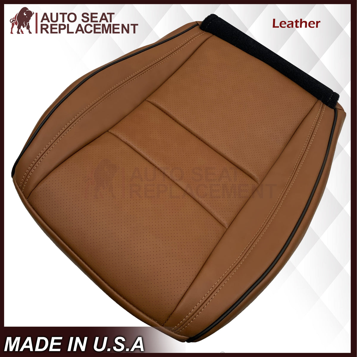 2011-2021 Jeep Grand Cherokee Overland Replacement Perforated Seat Cover: Saddle Brown w/Black Piping