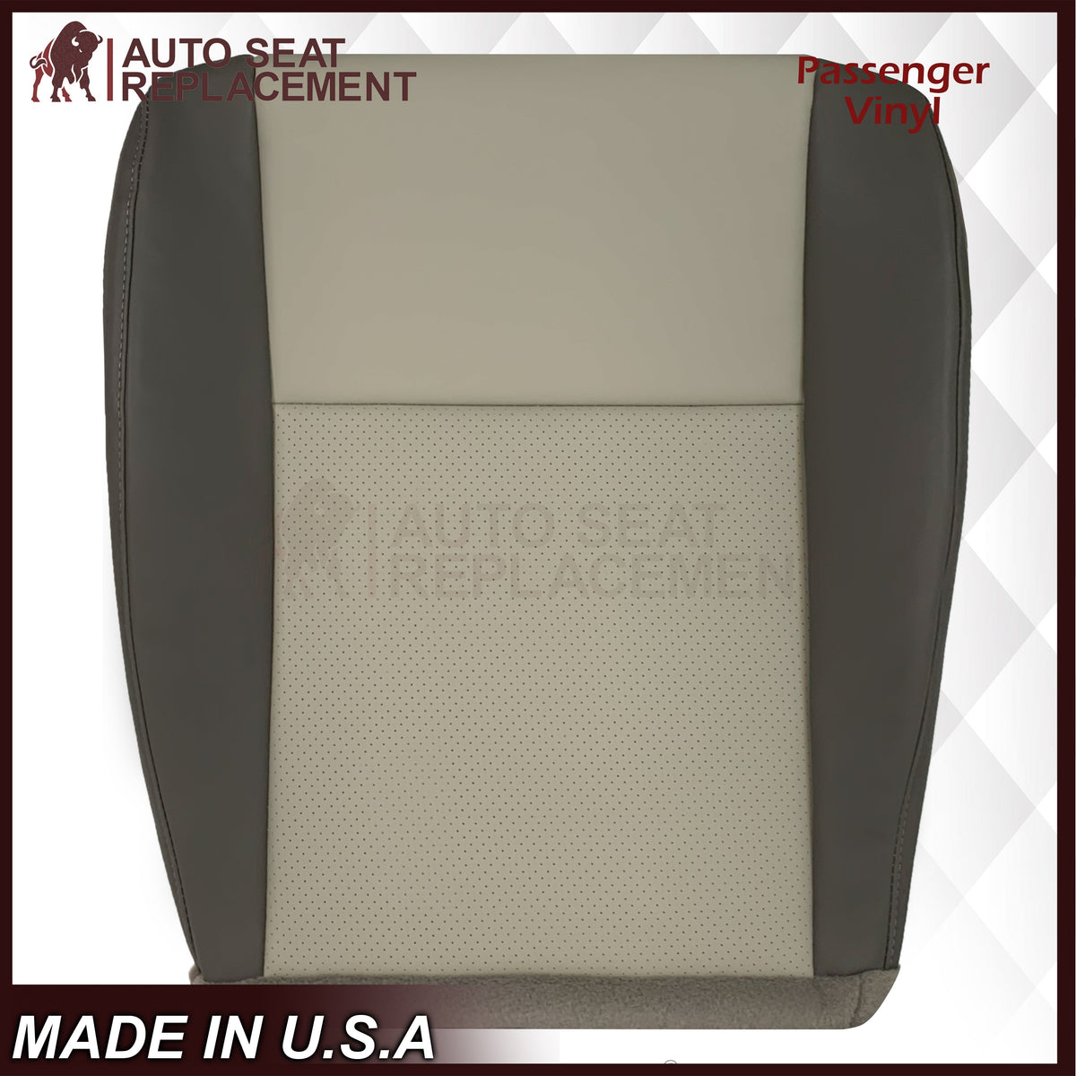 2008-2010 Jeep Grand Cherokee  Front Bottom Synthetic Leather Seat Cover 2 Tone Tan (Dk Khaki/Lt Graystone)