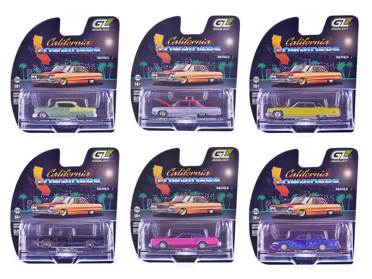 "California Lowriders" Series 7 Set of 6 pieces 1/64 Diecast Model Cars by Greenlight  free shipping USA