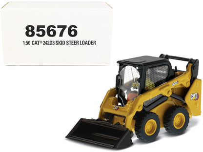CAT Caterpillar 242D3 Wheeled Skid Steer Loader with Work Tools and Operator Yellow "High Line Series" 1/50 Diecast Model by Diecast Masters  free shipping USA