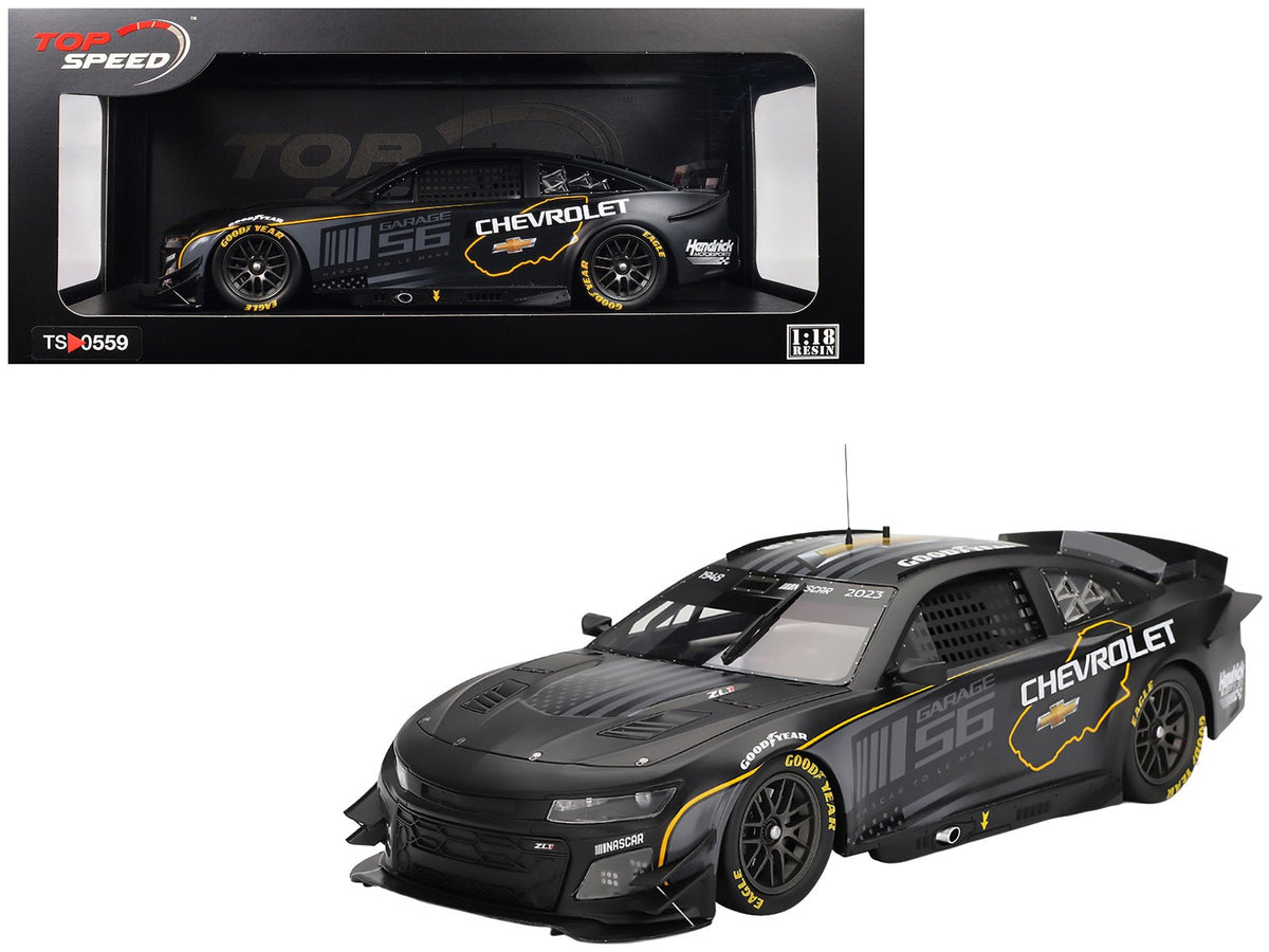 Chevrolet Camaro ZL1 #24 "Hendrick Motorsports Test Car" Matt Black with Graphics 1/18 Model Car by Top Speed  free shipping USA