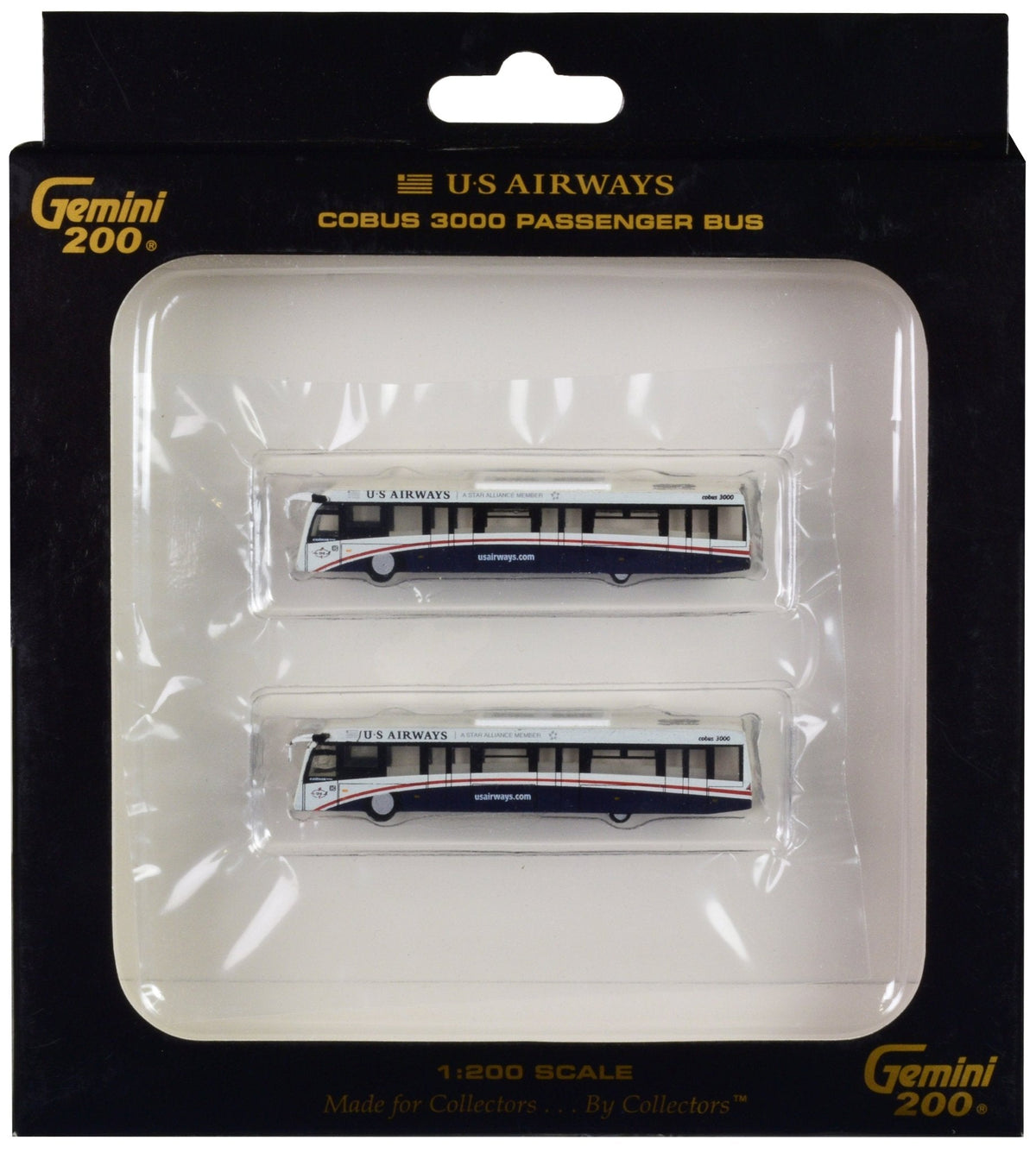 Cobus 3000 Passenger Bus White and Blue "US Airways Shuttle Bus" 2 Piece Set "Gemini 200" Series Diecast Models by GeminiJets  free shipping USA