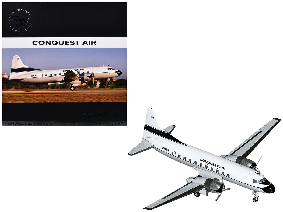 Convair C-131 Commercial Aircraft "Conquest Air Cargo" (N342GS) White with Black Tail Stripes "Gemini 200" Series 1/200 Diecast Model Airplane by GeminiJets  free shipping USA