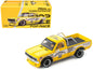Datsun Pandem 620 Pickup Truck "MoonEyes" Yellow with White Sides and Graphics 1/64 Diecast Model Car by Pop Race  free shipping USA