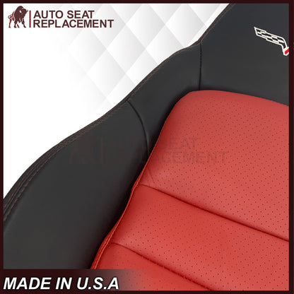 2005 - 2007 Corvette C6 Replacement Seat Cover: C6 2-tone black and Cobalt Red Perforated