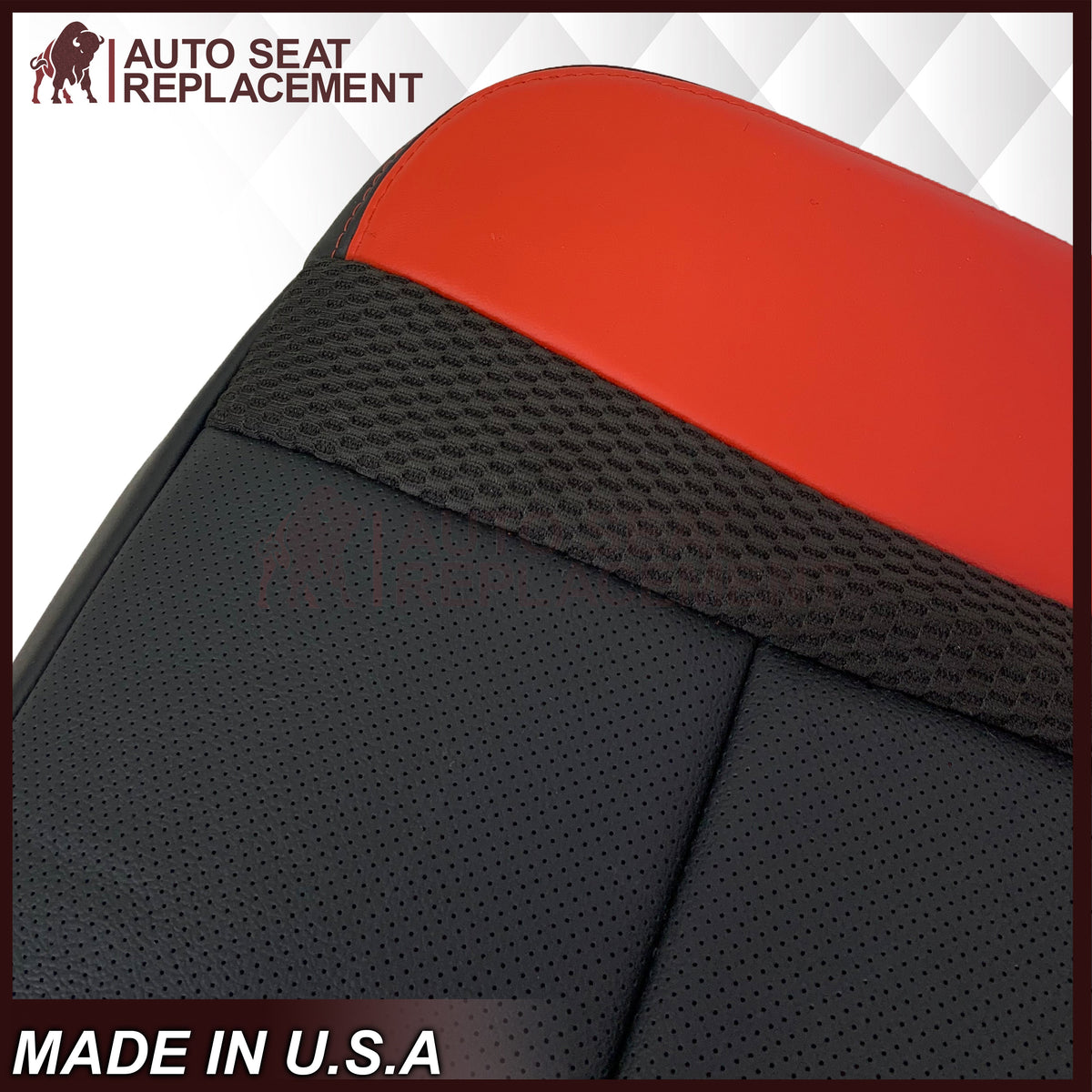 2014 Ford F-150 Raptor SVT Top or Bottom Perforated Seat Cover in 2 Tone Red-Black Choose: Leather or Vinyl