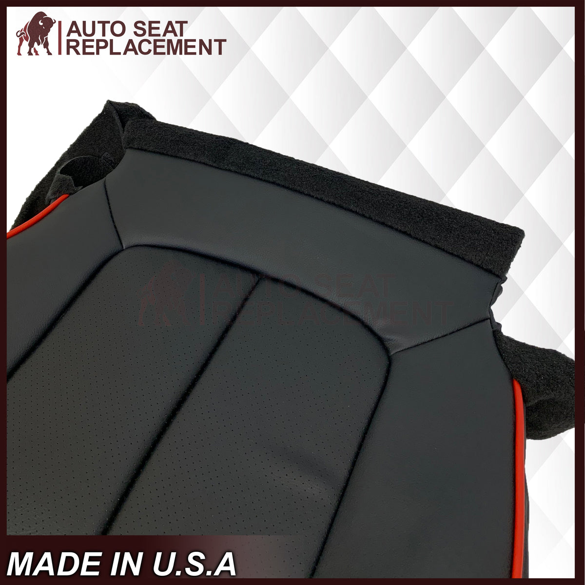 2011 - 2014 Ford F-150 Perforated Genuine Leather or Synthetic Leather Black W/ Red Pipping Seat Covers
