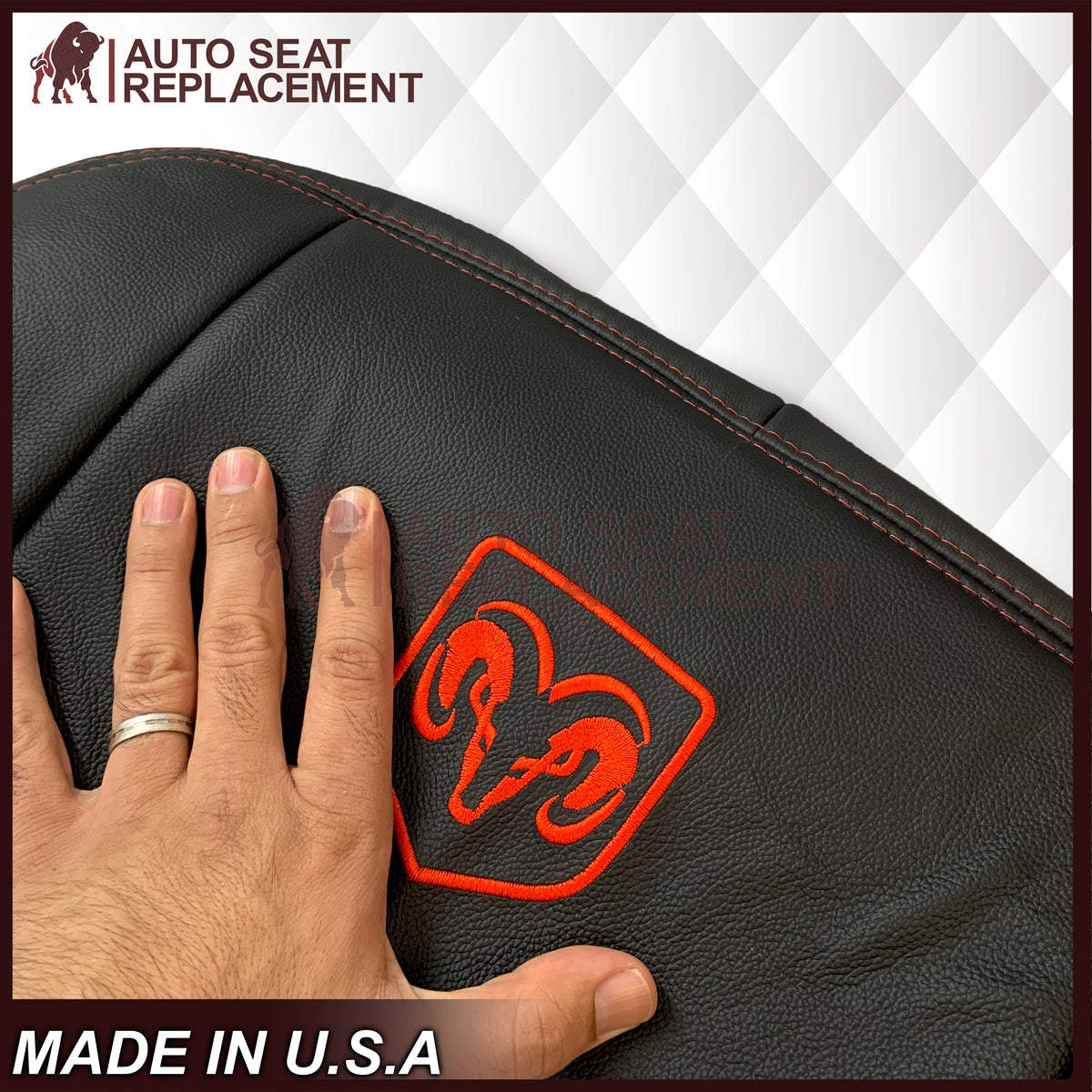 2009 - 2012 Dodge Ram 1500 2500 3500 Laramie Bottom Or Top Replacement Custom Made Seat Cover in Dark Slate (Dark Gray) With Perforated Inserts : Red Logo & Stitching