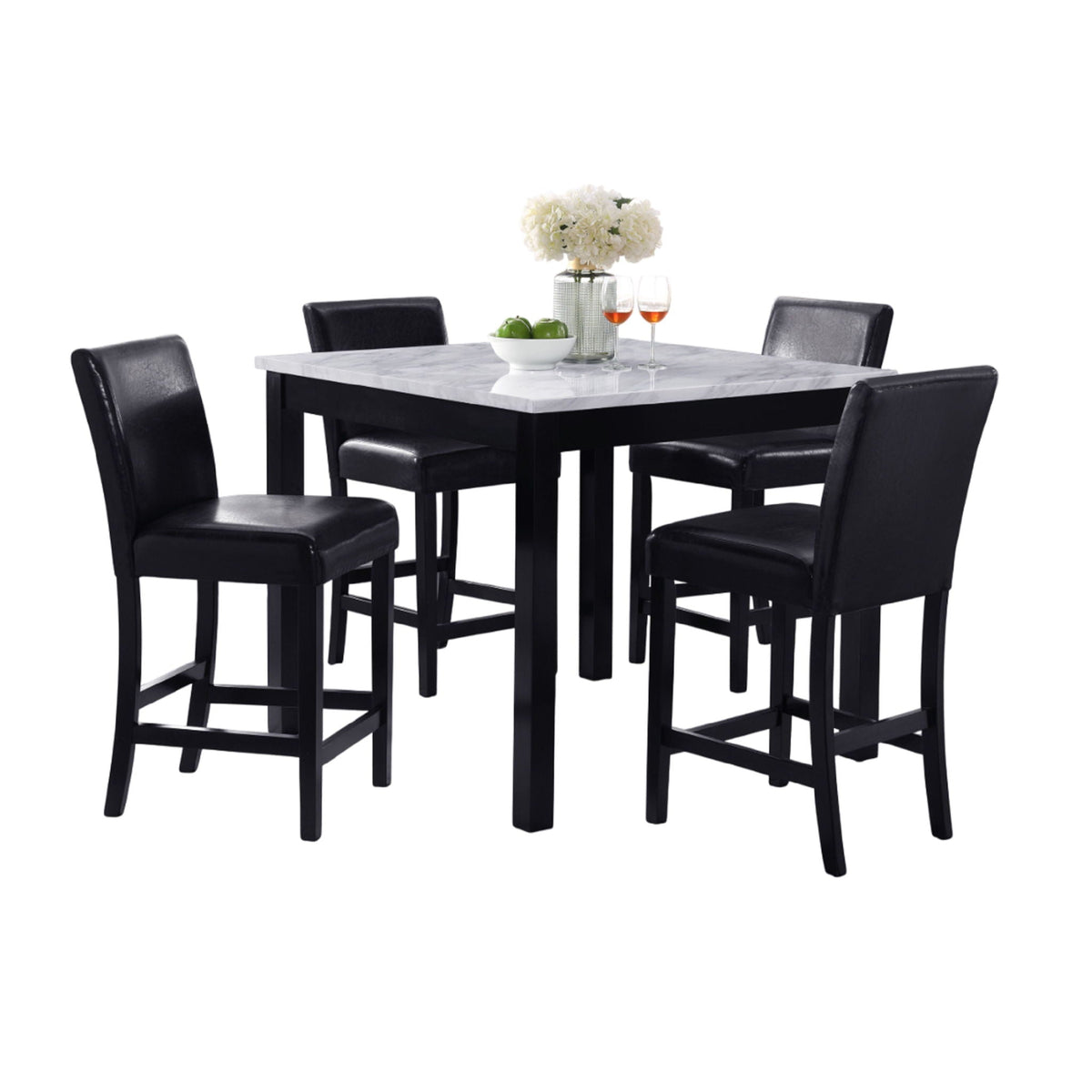Modern 5 Piece Counter Height Dining Set With Tufted Nail Head Chairs