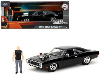 Dodge Charger R/T Black with Dom Diecast Figure "Fast & Furious" (2009) Movie "Hollywood Rides" Series 1/24 Diecast Model Car by Jada  free shipping USA