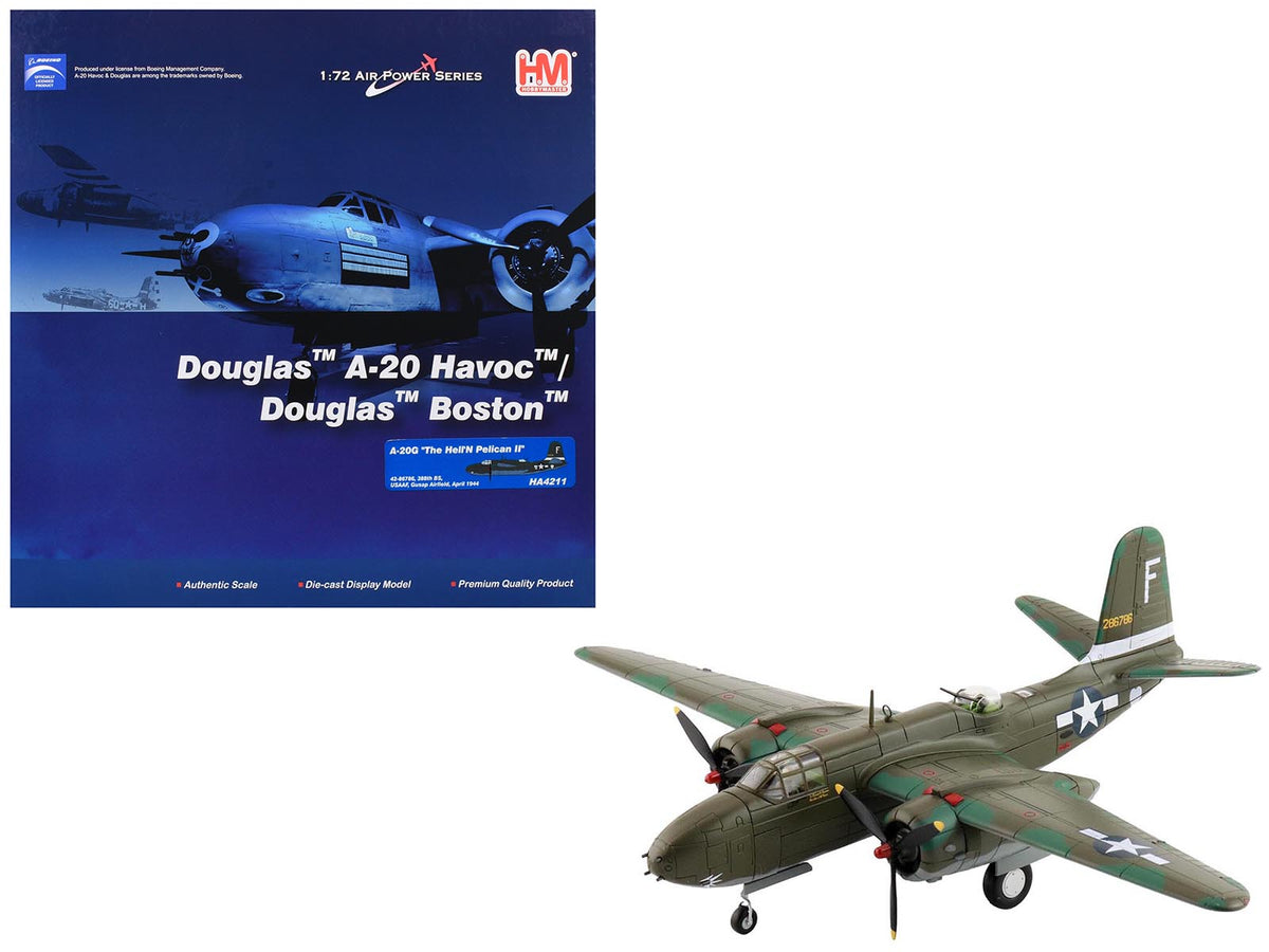 Douglas A-20G Havoc Aircraft "42-86786 Hell'N Pelican II 388th Bomb Squadron Gusap Airfield" (1944) United States Army Air Forces "Air Power Series" 1/72 Diecast Model by Hobby Master  free shipping USA