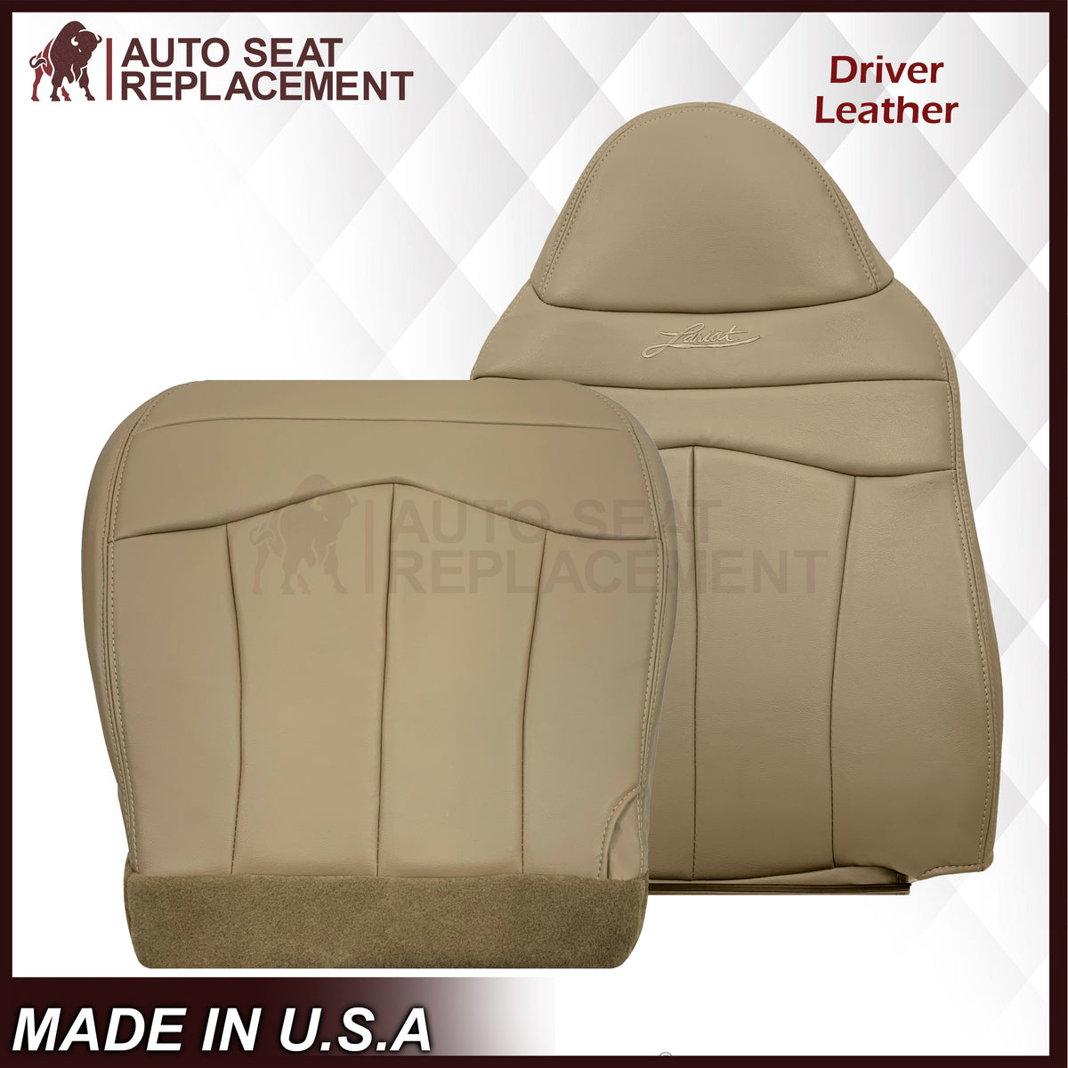 1999-2003 Ford F150 Lariat Replacement Seat Cover in Tan: Choose Leather or Vinyl